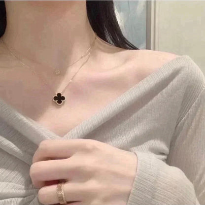 [Echo Fine ]CLOVER 15MM BLACK ONYX SINGLE FLOWER NECKLACE