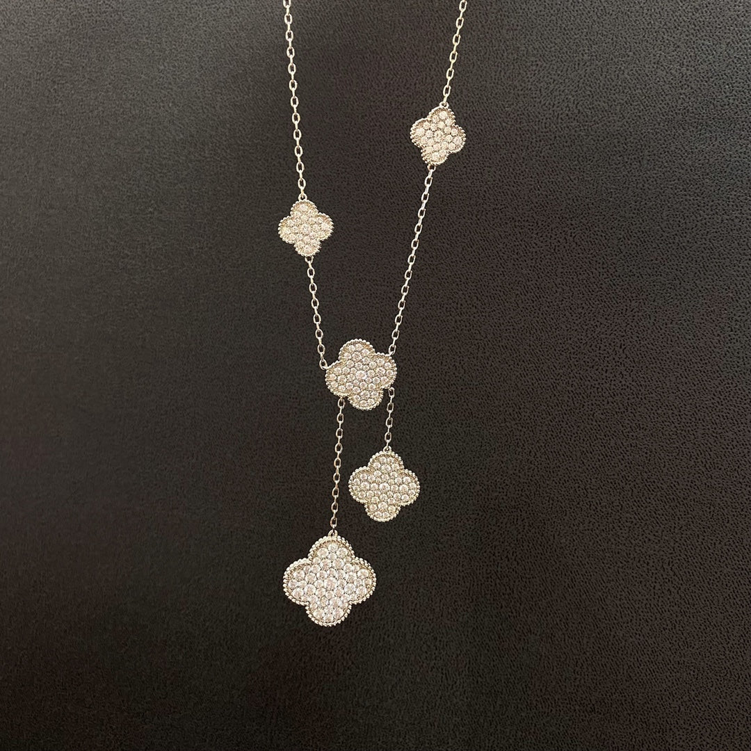 [Echo Fine ]CLOVER 5 MOTIFS SILVER DIAMONDS NECKLACE