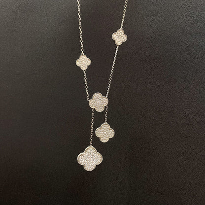 [Echo Fine ]CLOVER 5 MOTIFS SILVER DIAMONDS NECKLACE