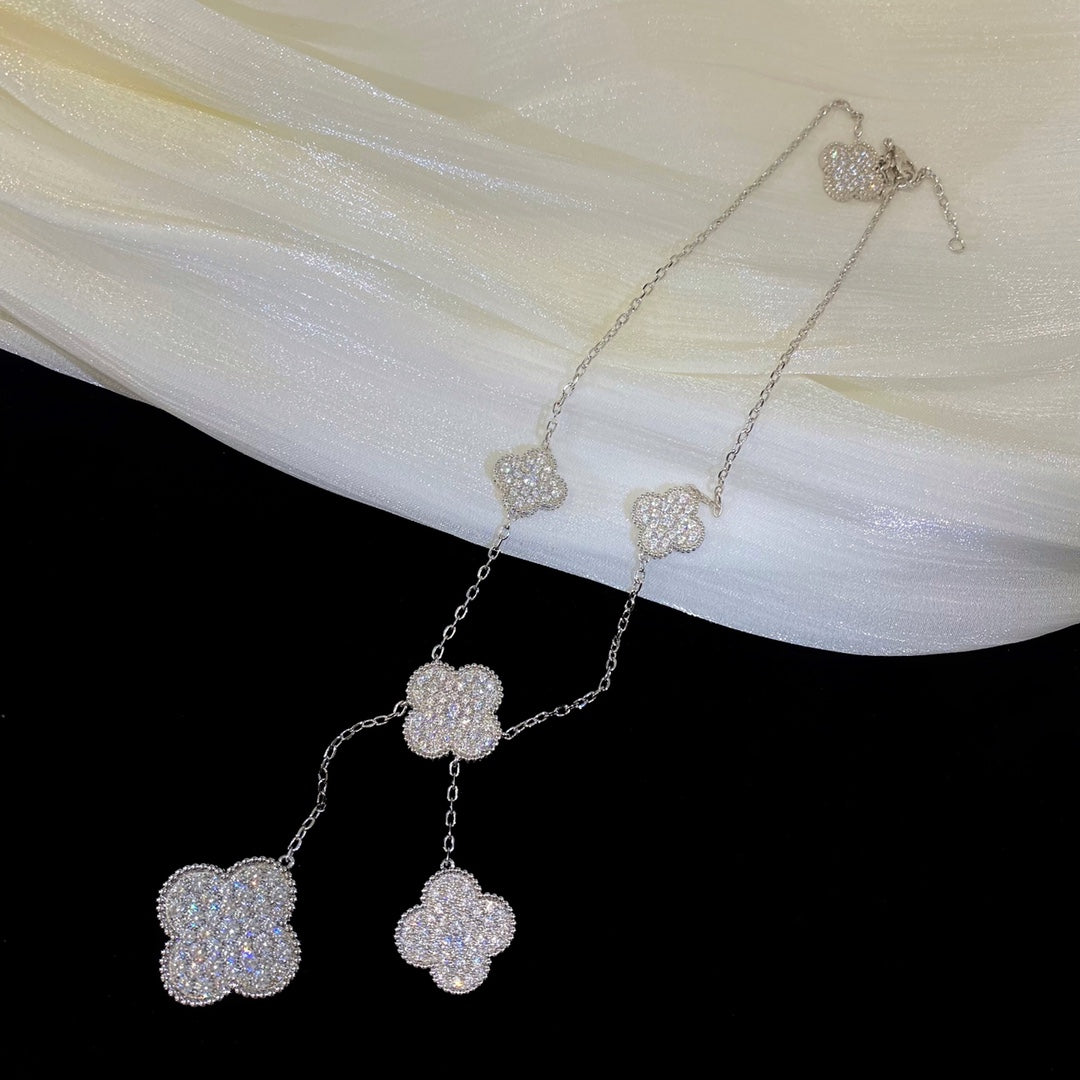 [Echo Fine ]CLOVER 5 MOTIFS SILVER DIAMONDS NECKLACE