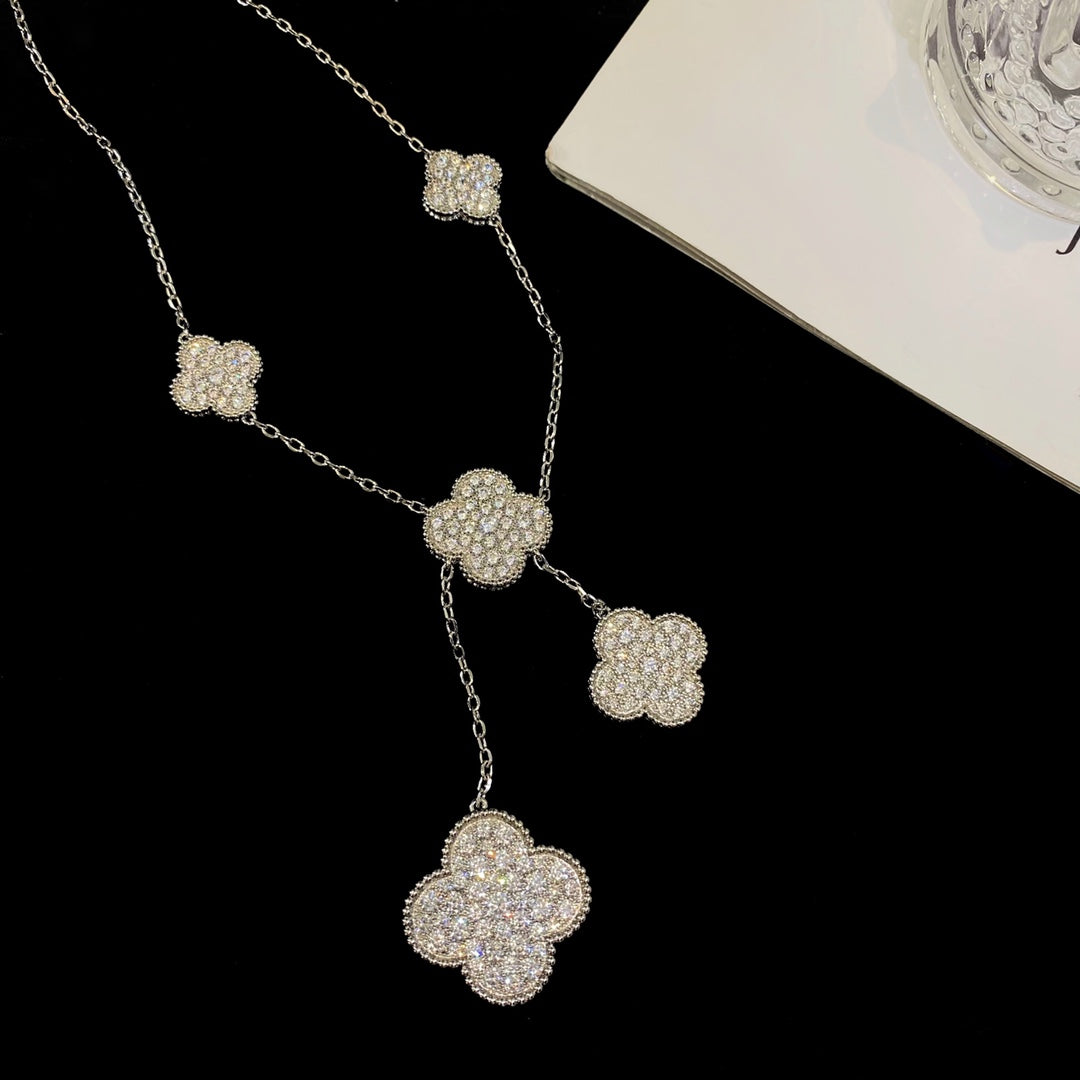 [Echo Fine ]CLOVER 5 MOTIFS SILVER DIAMONDS NECKLACE
