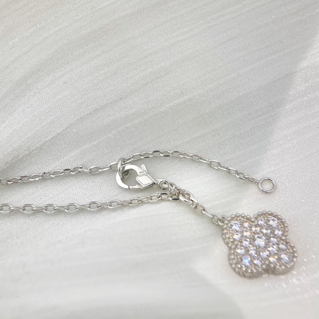 [Echo Fine ]CLOVER 5 MOTIFS SILVER DIAMONDS NECKLACE