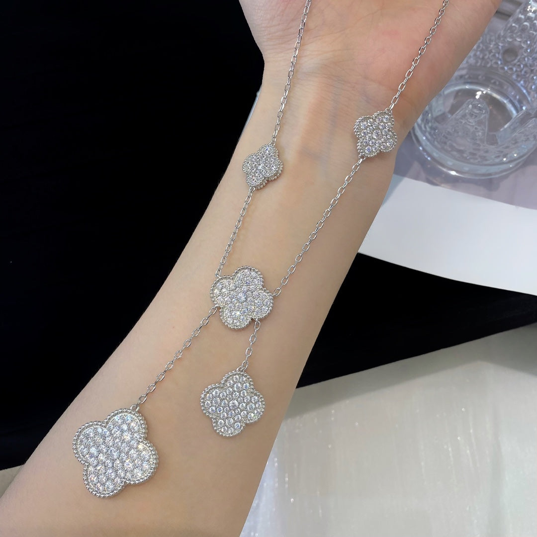 [Echo Fine ]CLOVER 5 MOTIFS SILVER DIAMONDS NECKLACE