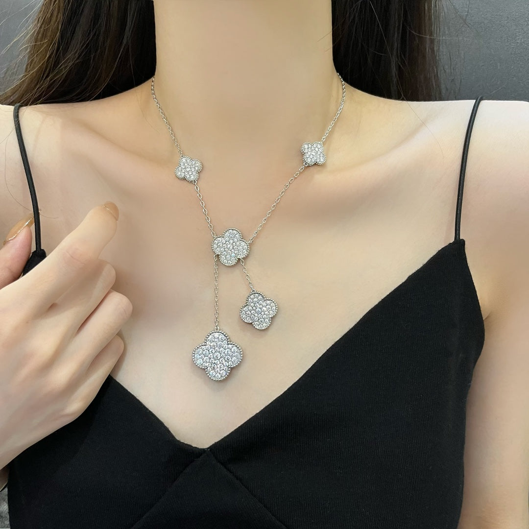 [Echo Fine ]CLOVER 5 MOTIFS SILVER DIAMONDS NECKLACE