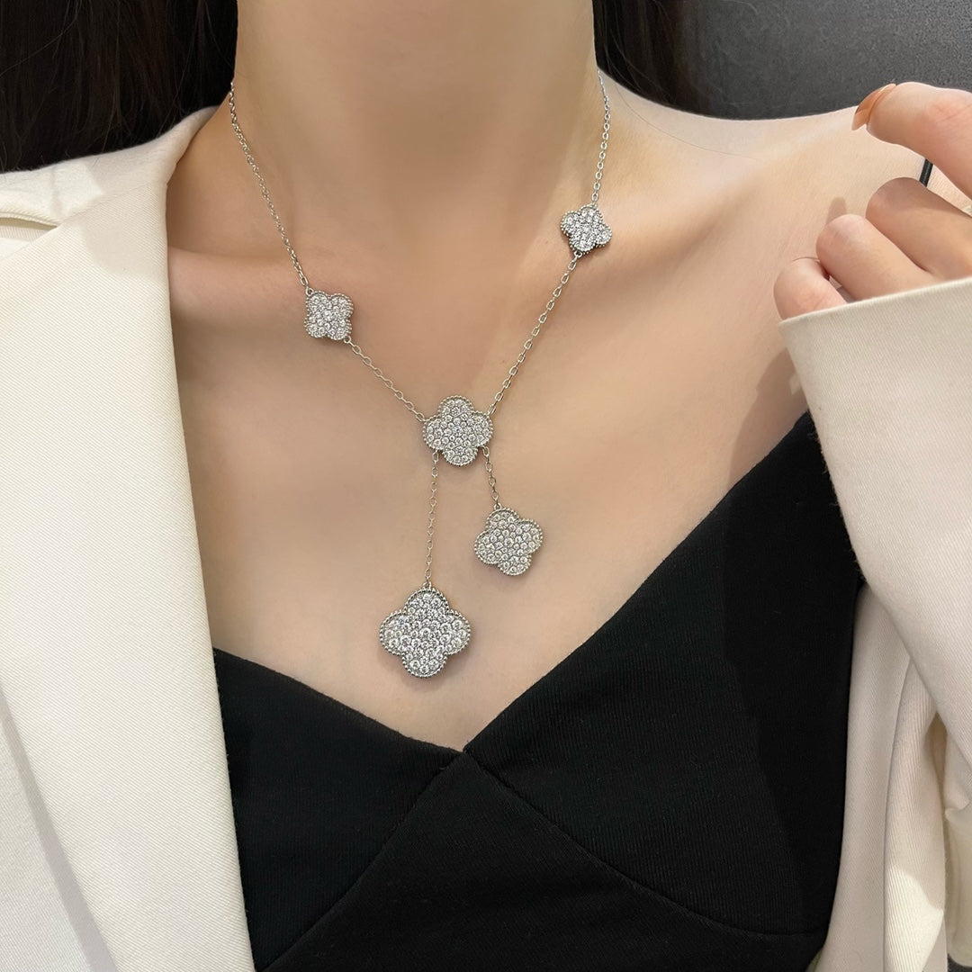 [Echo Fine ]CLOVER 5 MOTIFS SILVER DIAMONDS NECKLACE