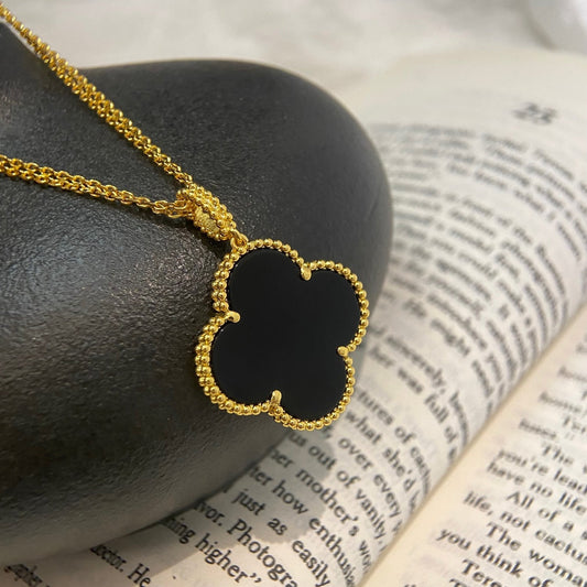 [Echo Fine ]CLOVER 25MM NECKLACE GOLD ONYX