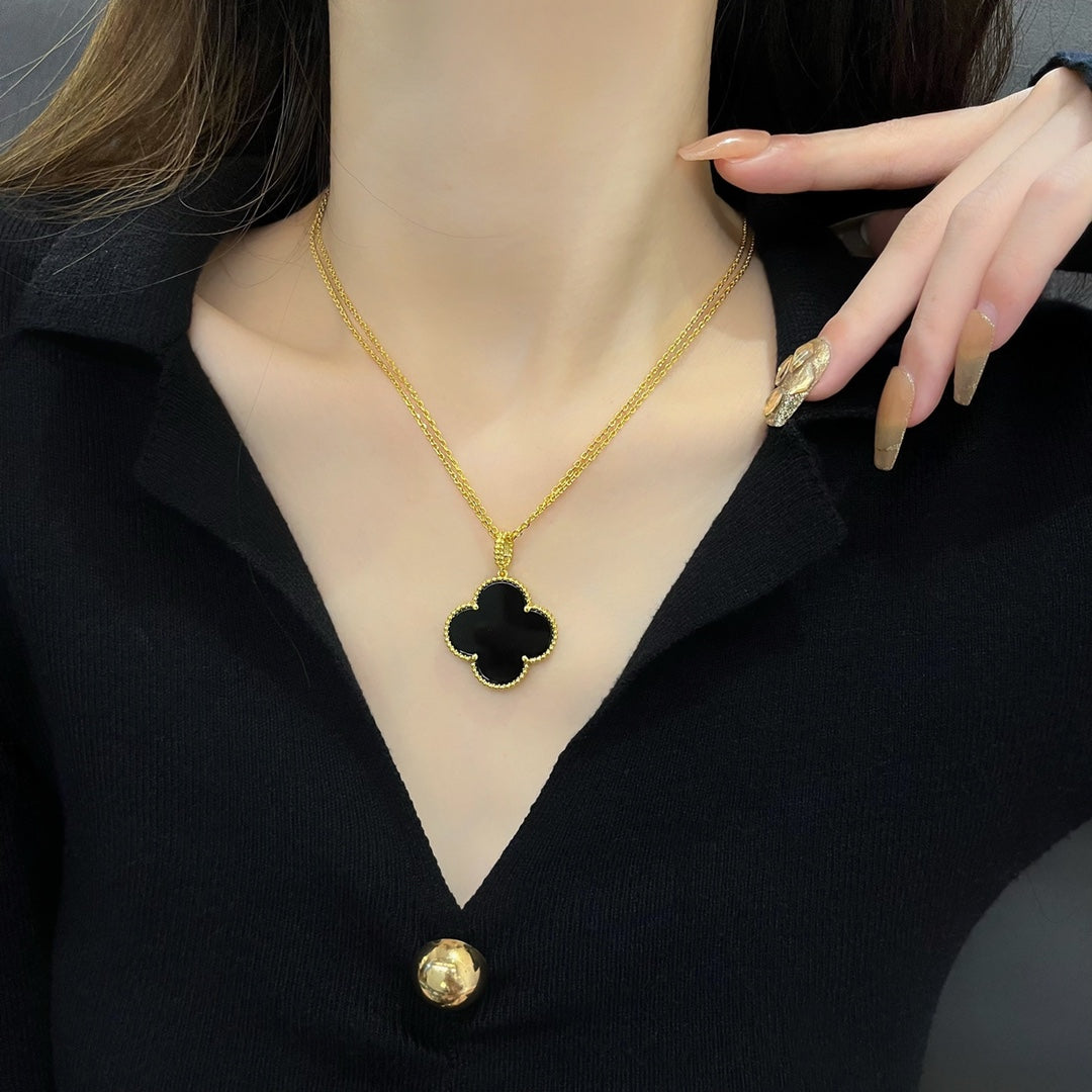 [Echo Fine ]CLOVER 25MM NECKLACE GOLD ONYX