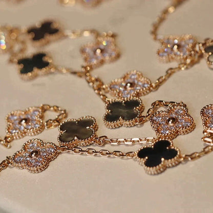 [Echo Fine ]CLOVER 20 MOTIFS DARK MOP DIAMOND  NECKLACE
