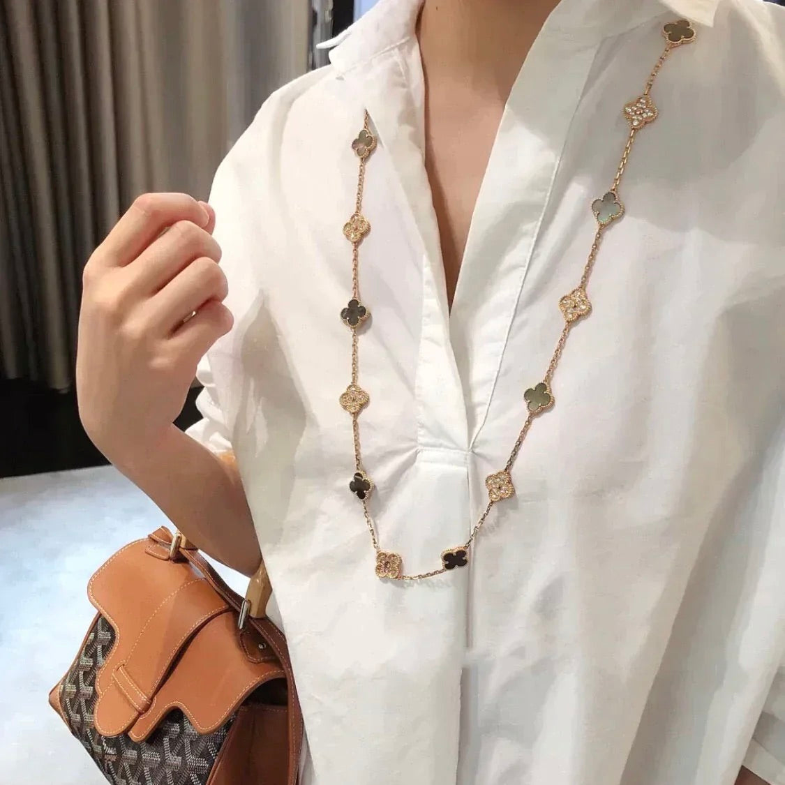 [Echo Fine ]CLOVER 20 MOTIFS DARK MOP DIAMOND  NECKLACE