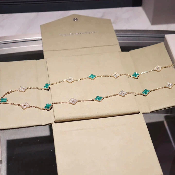 [Echo Fine ]CLOVER 20 MOTIFS MALACHITE DIAMOND NECKLACE