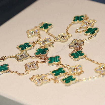 [Echo Fine ]CLOVER 20 MOTIFS MALACHITE DIAMOND NECKLACE