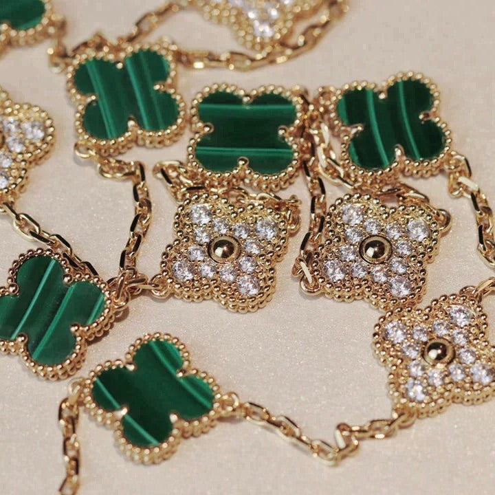 [Echo Fine ]CLOVER 20 MOTIFS MALACHITE DIAMOND NECKLACE