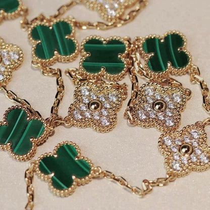 [Echo Fine ]CLOVER 20 MOTIFS MALACHITE DIAMOND NECKLACE
