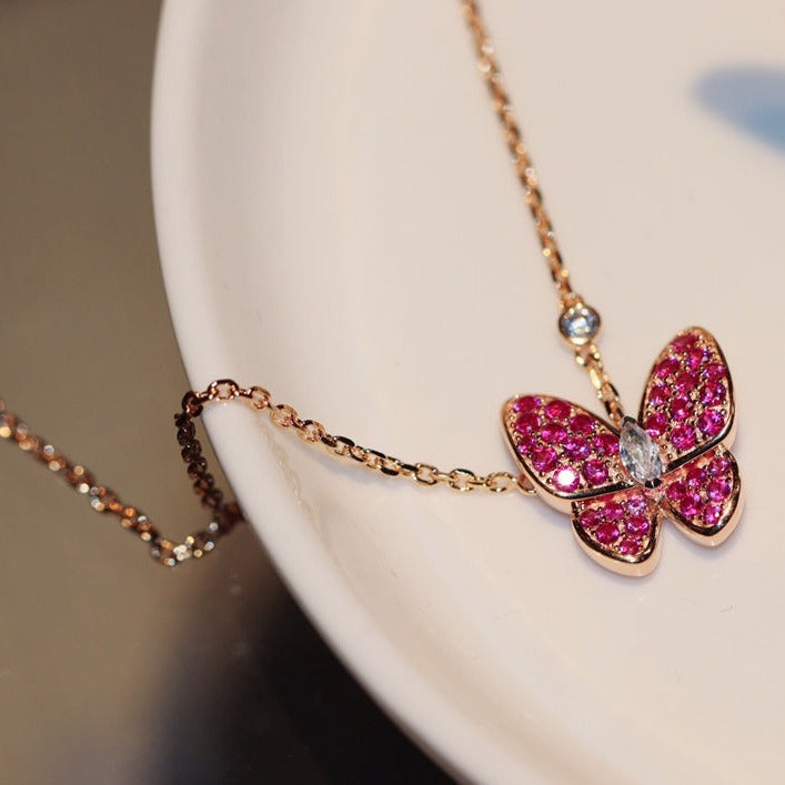 [Echo Fine ]BUTTERFLY RED DIAMOND ROSE GOLD NECKLACE