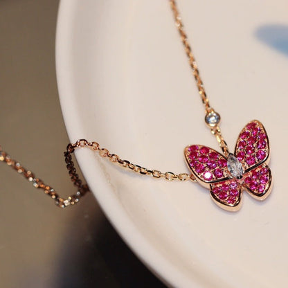 [Echo Fine ]BUTTERFLY RED DIAMOND ROSE GOLD NECKLACE
