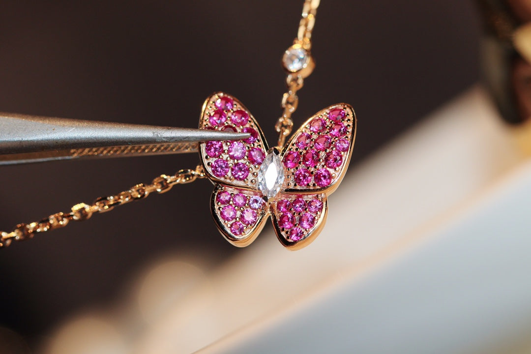 [Echo Fine ]BUTTERFLY RED DIAMOND ROSE GOLD NECKLACE