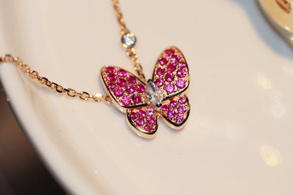 [Echo Fine ]BUTTERFLY RED DIAMOND ROSE GOLD NECKLACE