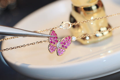 [Echo Fine ]BUTTERFLY RED DIAMOND ROSE GOLD NECKLACE
