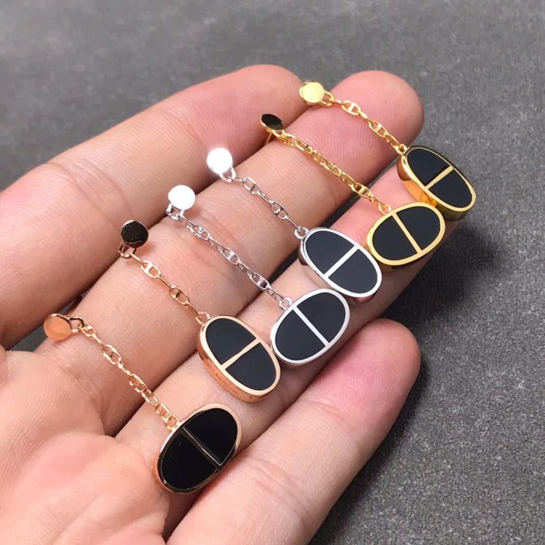 [Echo Fine ]CHAINE VERSO BLACK CERAMIC SILVER EARRINGS