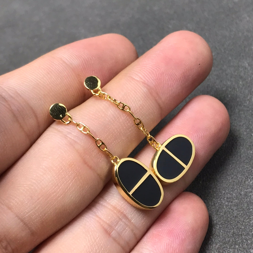 [Echo Fine ]CHAINE VERSO BLACK CERAMIC SILVER EARRINGS