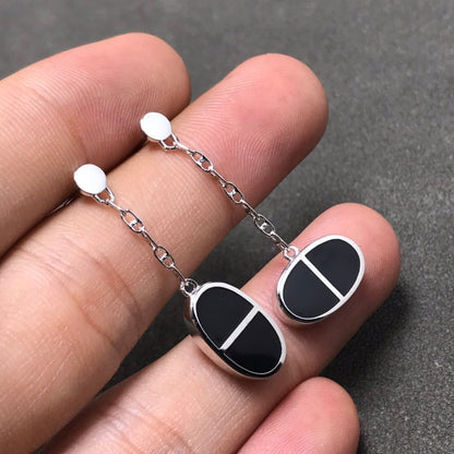 [Echo Fine ]CHAINE VERSO BLACK CERAMIC SILVER EARRINGS