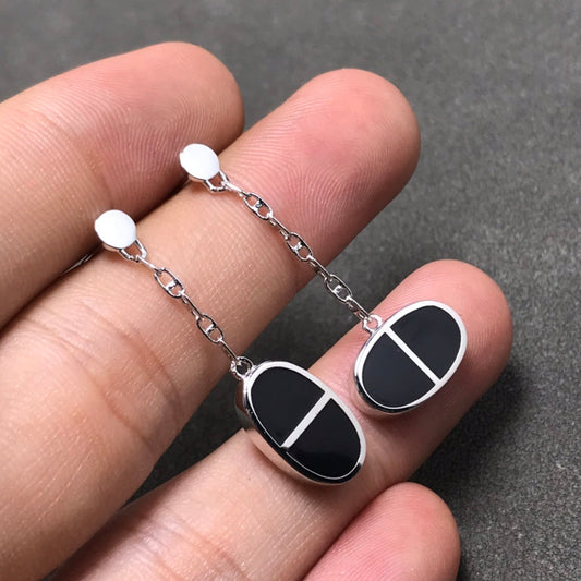 [Echo Fine ]CHAINE VERSO BLACK CERAMIC SILVER EARRINGS