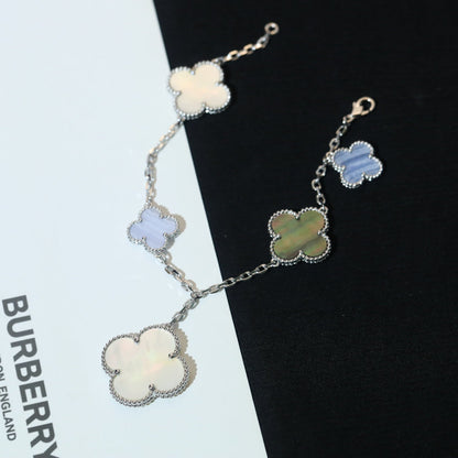 [Echo Fine ]CLOVER BRACELET 5 MOTIFS MOP CHALCEDONY SILVER