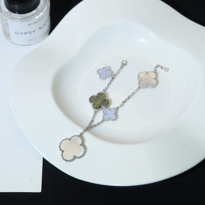 [Echo Fine ]CLOVER BRACELET 5 MOTIFS MOP CHALCEDONY SILVER