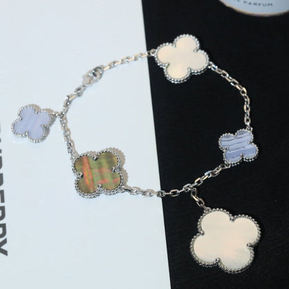 [Echo Fine ]CLOVER BRACELET 5 MOTIFS MOP CHALCEDONY SILVER
