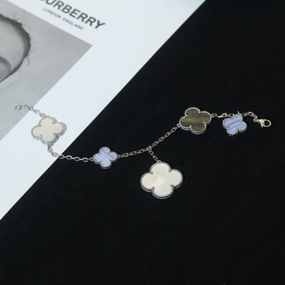 [Echo Fine ]CLOVER BRACELET 5 MOTIFS MOP CHALCEDONY SILVER