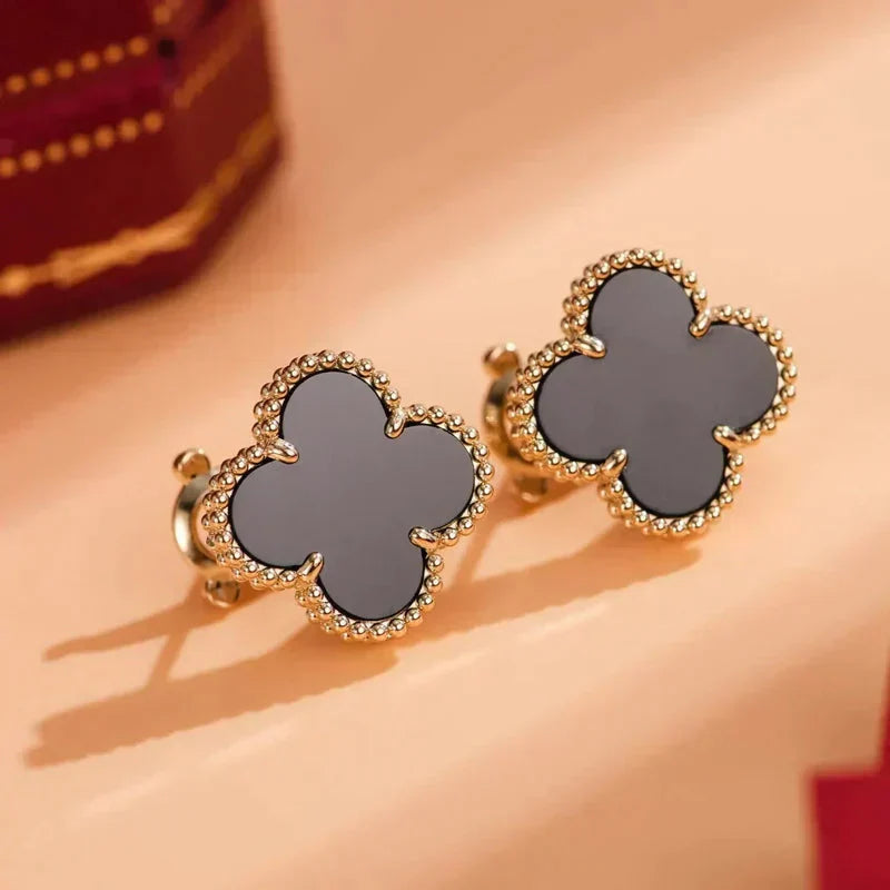 [Echo Fine ]CLOVER MEDIUM 1 MOTIFS  ONYX STUD EARRINGS