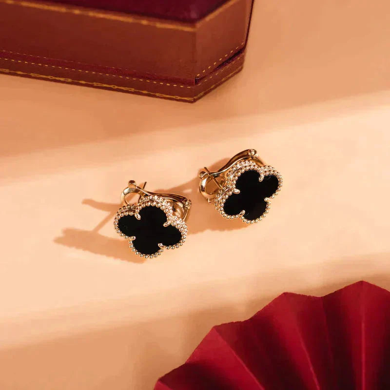[Echo Fine ]CLOVER MEDIUM 1 MOTIFS  ONYX STUD EARRINGS