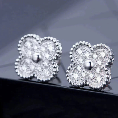 [Echo Fine ]CLOVER 1 MOTIFS DIAMOND STUD EARRINGS SILVER