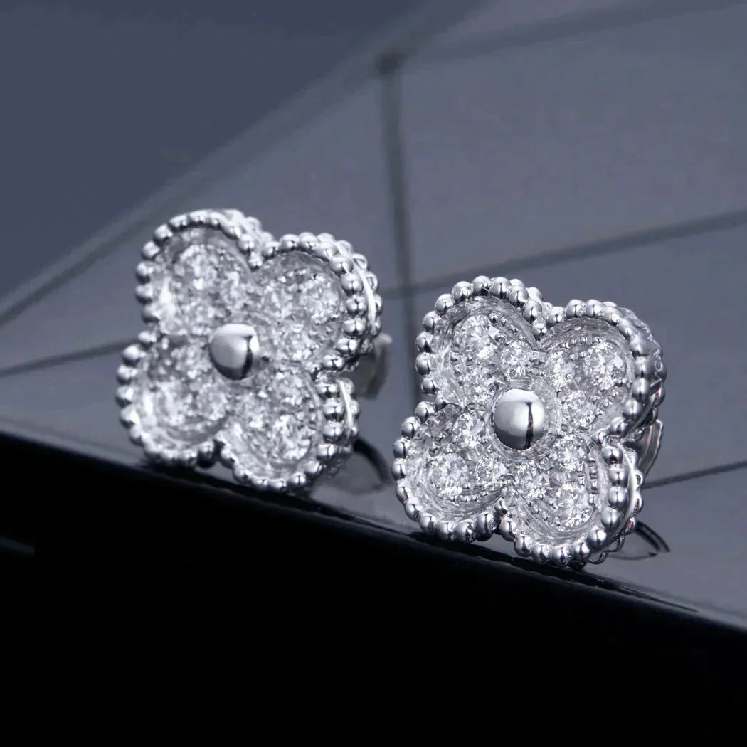 [Echo Fine ]CLOVER 1 MOTIFS DIAMOND STUD EARRINGS SILVER