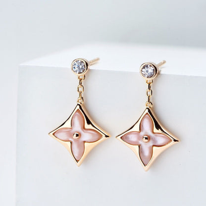 [Echo Fine ]DOUBLE STAR PINK GOLD MOP DROP EARRINGS