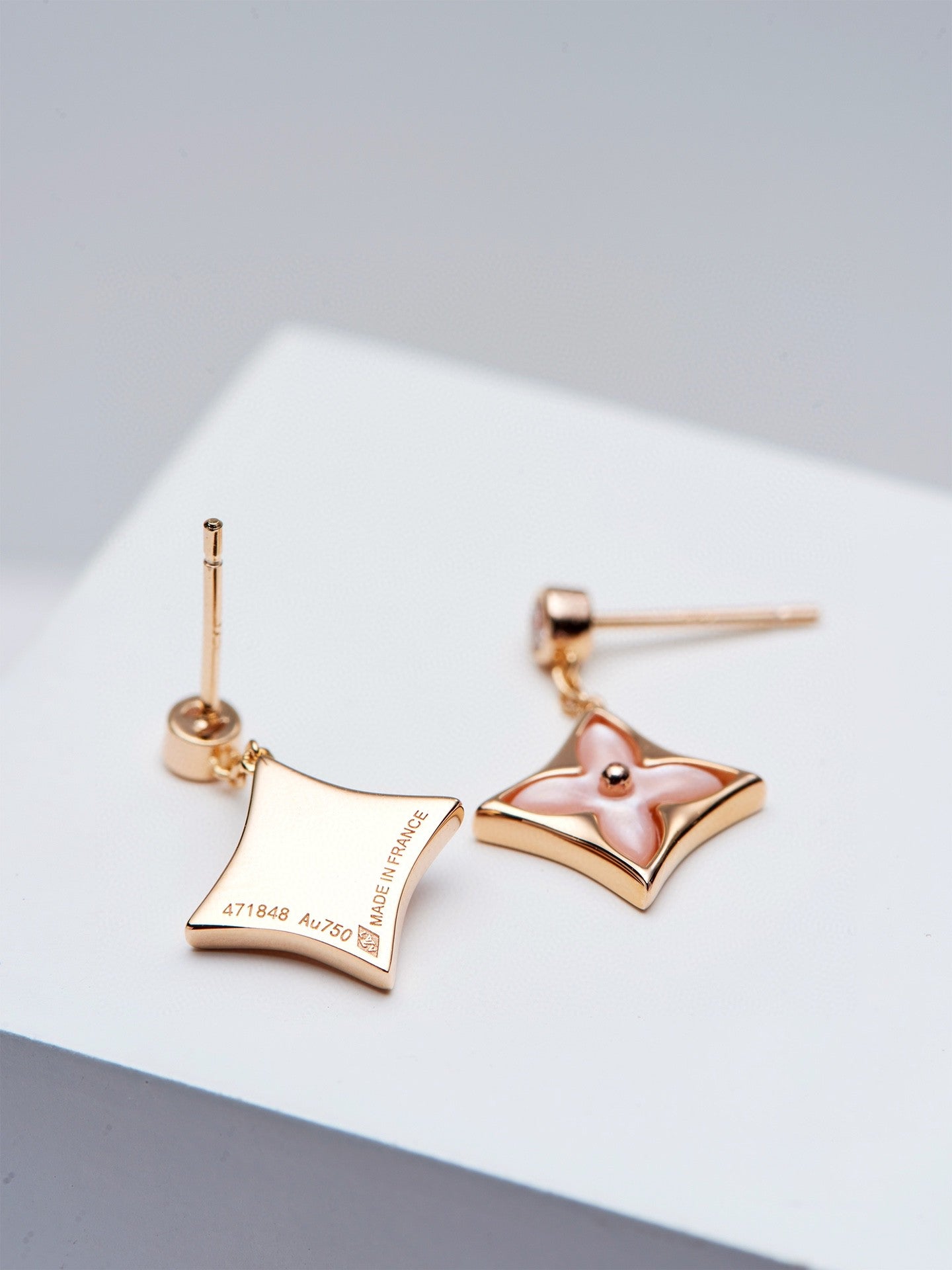 [Echo Fine ]DOUBLE STAR PINK GOLD MOP DROP EARRINGS
