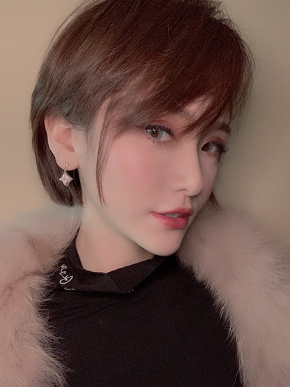 [Echo Fine ]DOUBLE STAR PINK GOLD MOP DROP EARRINGS