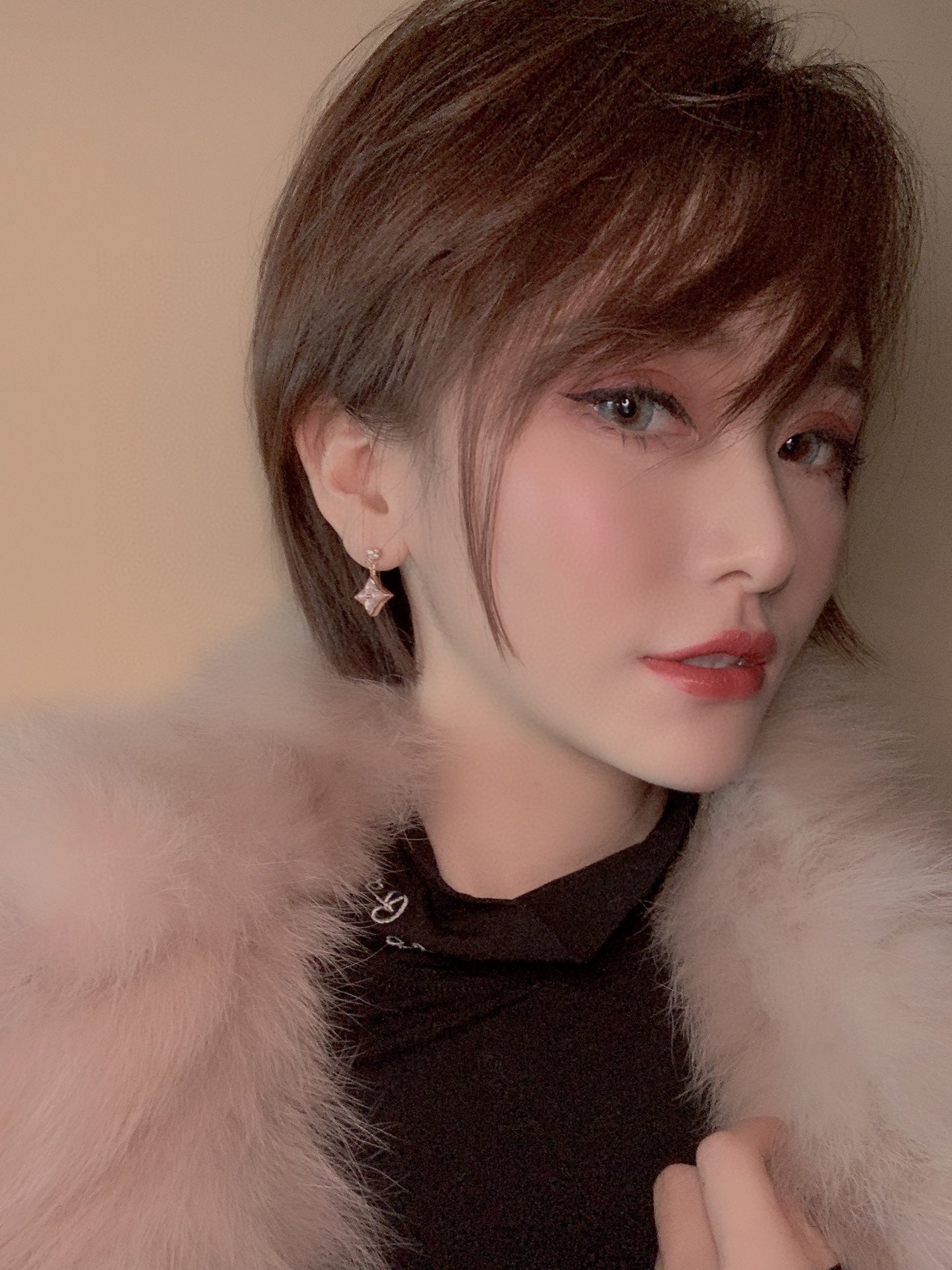 [Echo Fine ]DOUBLE STAR PINK GOLD MOP DROP EARRINGS