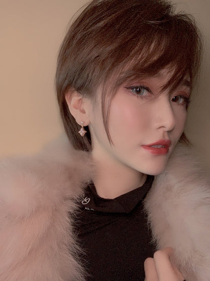 [Echo Fine ]DOUBLE STAR PINK GOLD MOP DROP EARRINGS