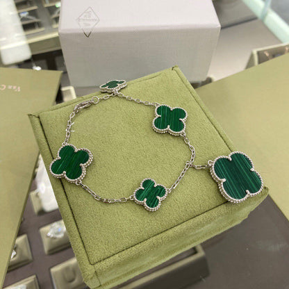 [Echo Fine ]CLOVER 5 MOTIFS SIVLER MALACHITE BRACELET