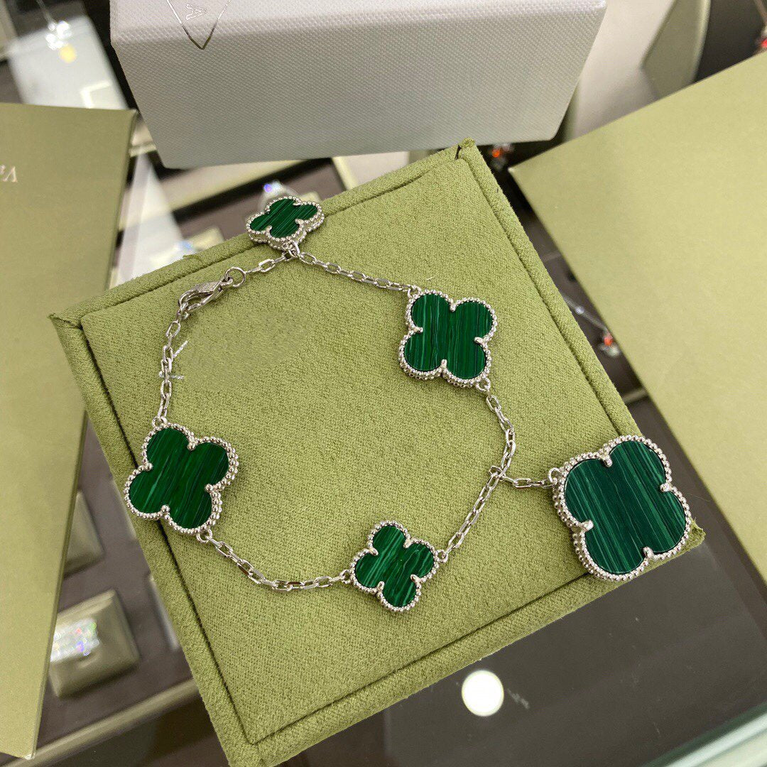 [Echo Fine ]CLOVER 5 MOTIFS SIVLER MALACHITE BRACELET