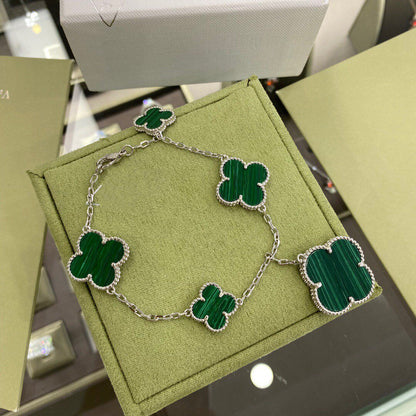 [Echo Fine ]CLOVER 5 MOTIFS SIVLER MALACHITE BRACELET