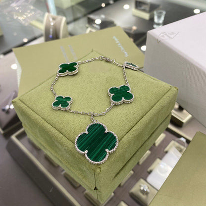 [Echo Fine ]CLOVER 5 MOTIFS SIVLER MALACHITE BRACELET