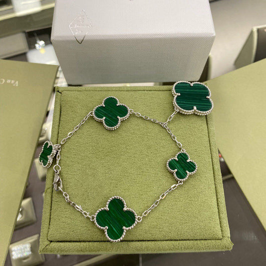 [Echo Fine ]CLOVER 5 MOTIFS SIVLER MALACHITE BRACELET
