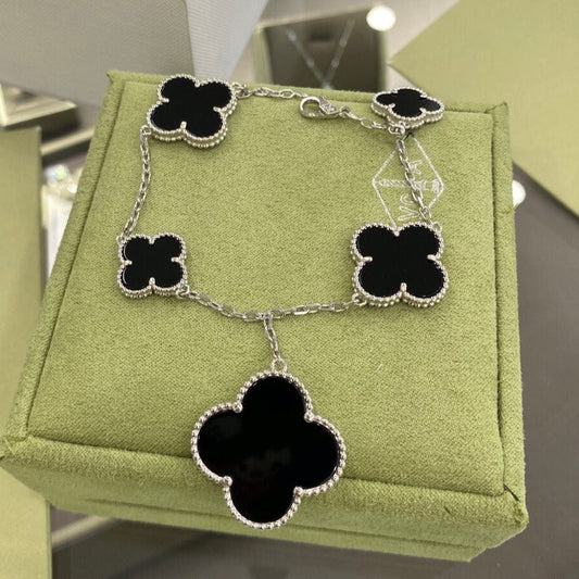 [Echo Fine ]CLOVER 5 MOTIFS SIVLER ONYX BRACELET