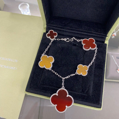 [Echo Fine ]CLOVER 5 MOTIFS SIVLER CARNELIAN TIGER EYE BRACELET