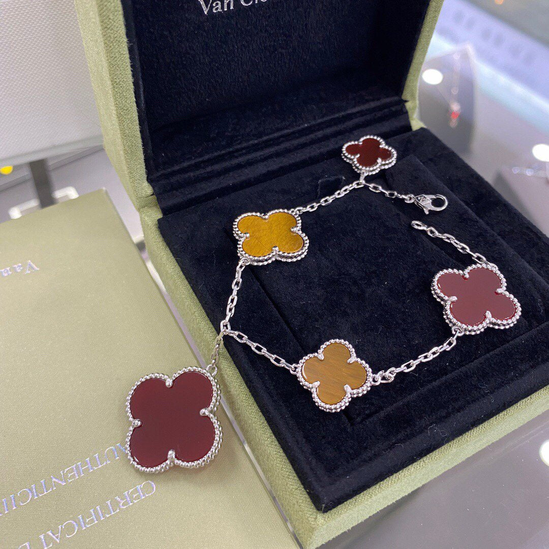 [Echo Fine ]CLOVER 5 MOTIFS SIVLER CARNELIAN TIGER EYE BRACELET