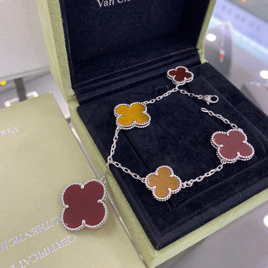 [Echo Fine ]CLOVER 5 MOTIFS SIVLER CARNELIAN TIGER EYE BRACELET