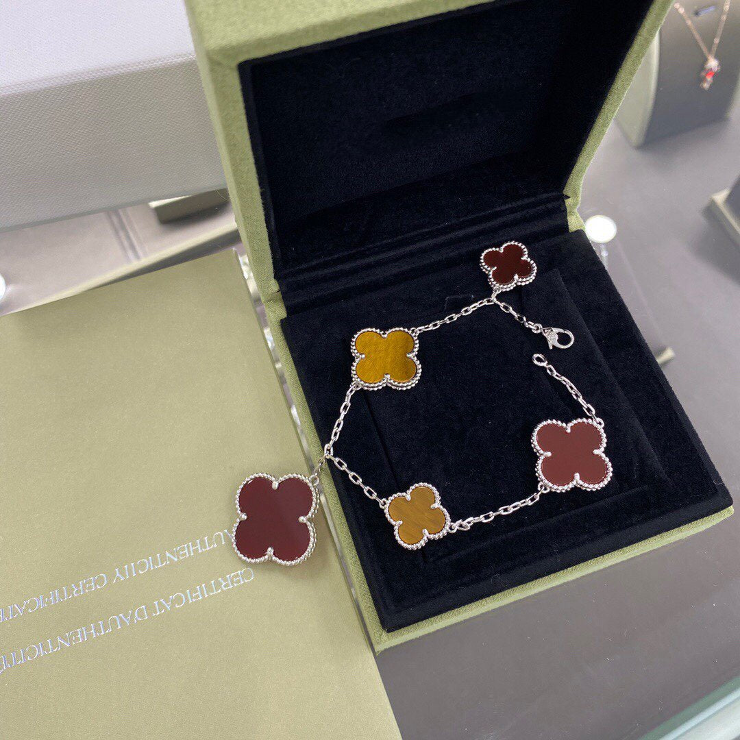 [Echo Fine ]CLOVER 5 MOTIFS SIVLER CARNELIAN TIGER EYE BRACELET