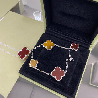 [Echo Fine ]CLOVER 5 MOTIFS SIVLER CARNELIAN TIGER EYE BRACELET